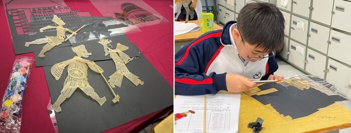仁济医院罗陈楚思中学有份参与计划，学生正埋首制作皮影道具。
